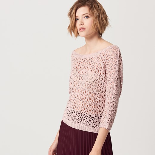 Mohito - Krótki ażurowy sweter - Różowy