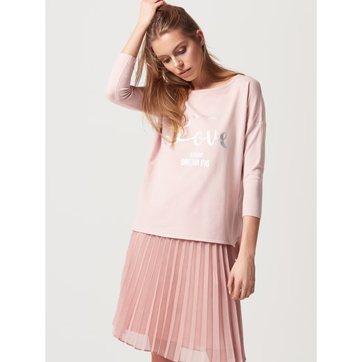 Mohito - Lekki sweter  oversize z napisem - Różowy