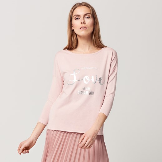 Mohito - Lekki sweter  oversize z napisem - Różowy