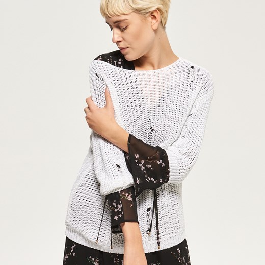 Reserved - Ażurowy sweter oversize - Kremowy