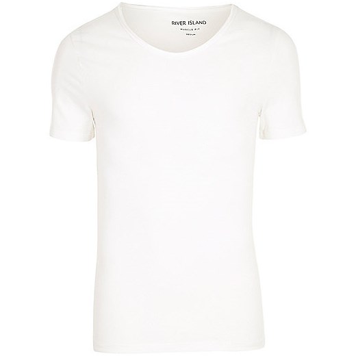 White scoop V neck muscle fit T-shirt 