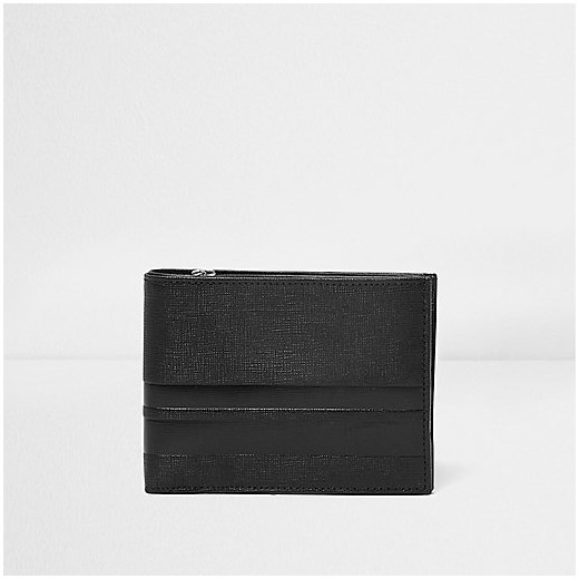 Black leather stripe panel wallet 