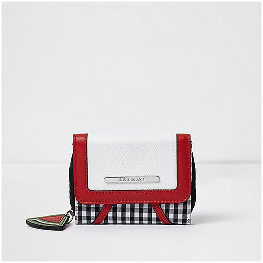 Girls white and red small gingham purse 