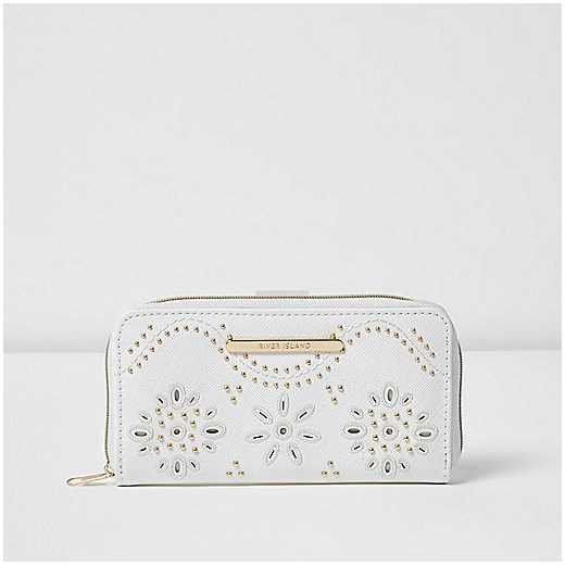 Girls white studded laser cut zip purse 