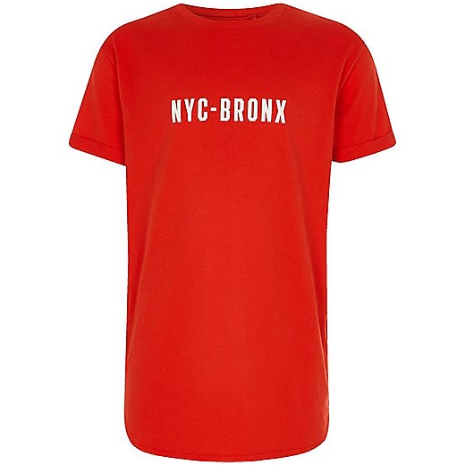 Boys red 'NYC-Bronx' print curved hem T-shirt 