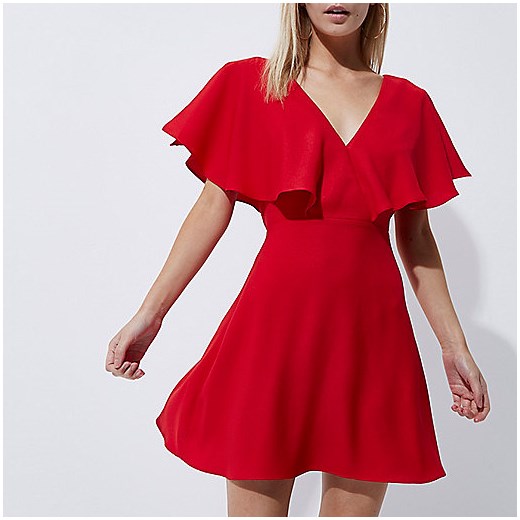 Petite red cape sleeve tea dress 