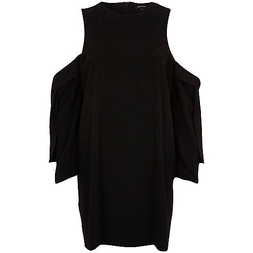 Black cold shoulder long sleeve swing dress 