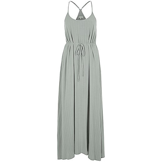 Light green tie waist maxi slip dress 