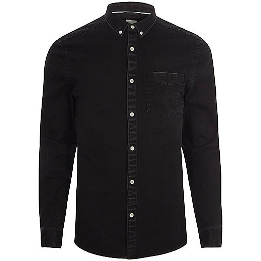 Black denim button-down shirt 