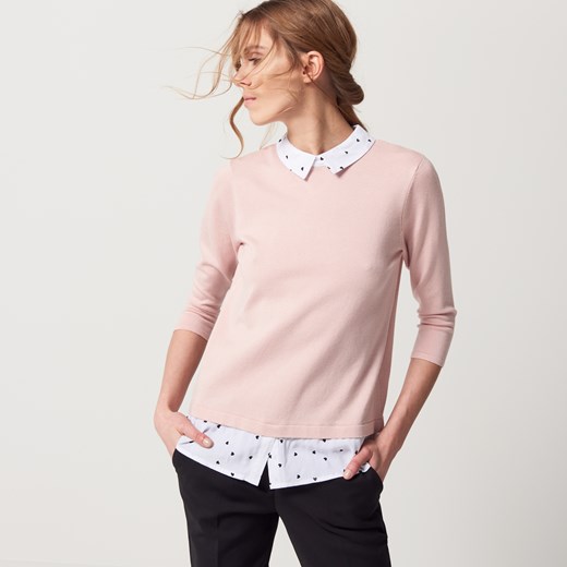 Mohito - Sweter z elementami koszuli - Różowy Mohito bezowy S 