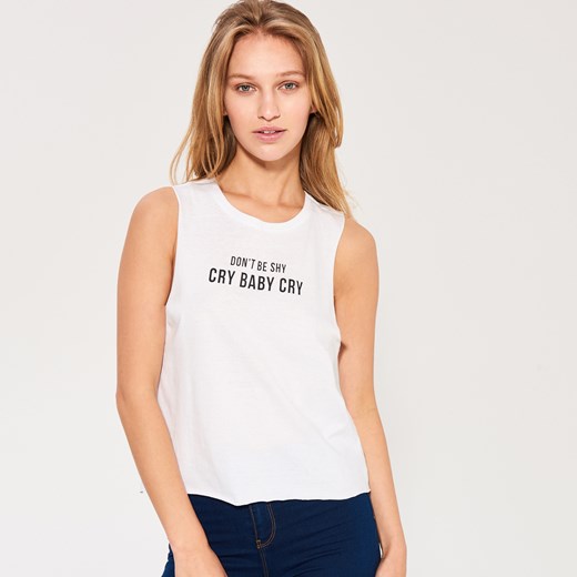 Sinsay - Top z napisem cry baby cry - Biały Sinsay bialy