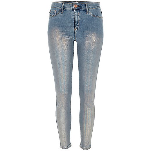 Mid blue metallic coated Molly jeggings   River Island  