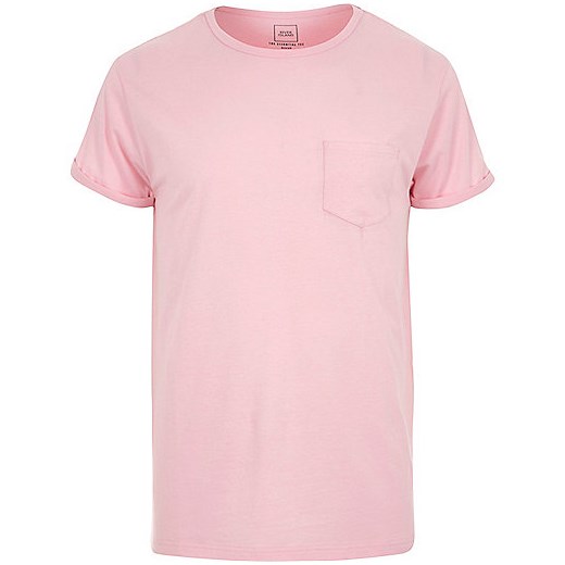 Pink rolled sleeve pocket T-shirt  River Island   