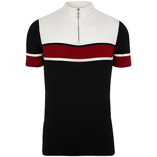 Black blocked muscle fit funnel polo shirt   River Island  