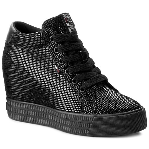 Sneakersy TOMMY HILFIGER - DENIM Nice Wedge 5Z2 FW0FW01772 Black 990 Tommy Hilfiger  37 eobuwie.pl