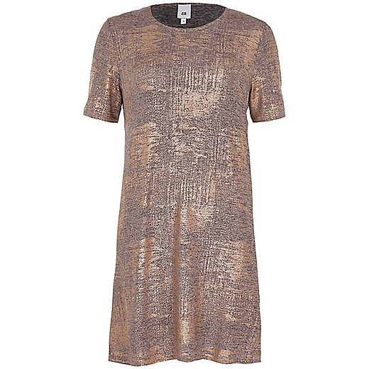 Bronze metallic foil T-shirt dress 