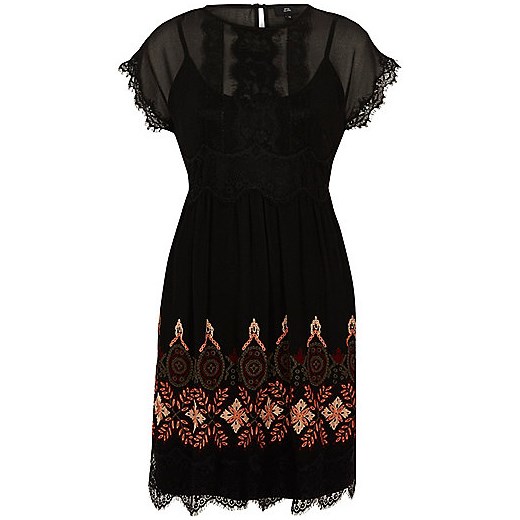Black embroidered eyelash lace swing dress 