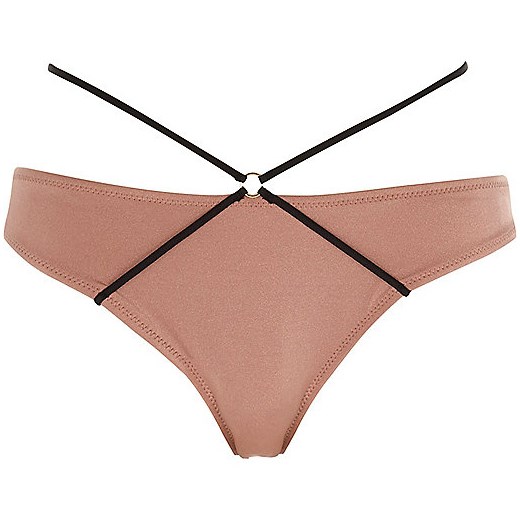 Pink ring front cross strap bikini bottoms 