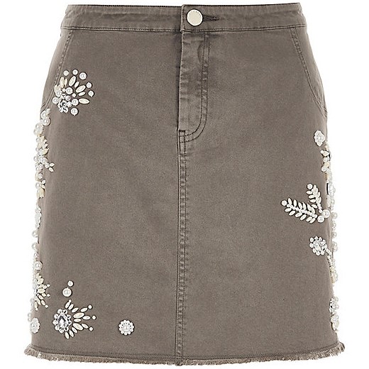Grey embellished mini skirt 