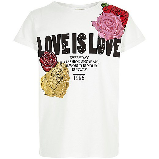 Girls white 'love is love' floral T-shirt 