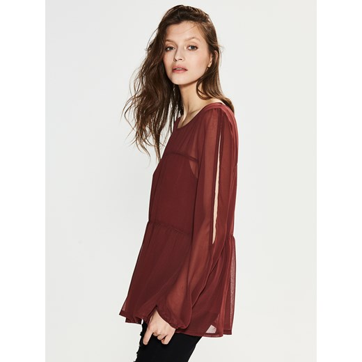House - Dwuwarstwowa bluzka z bufiastymi rękawami - Brązowy House czerwony M 