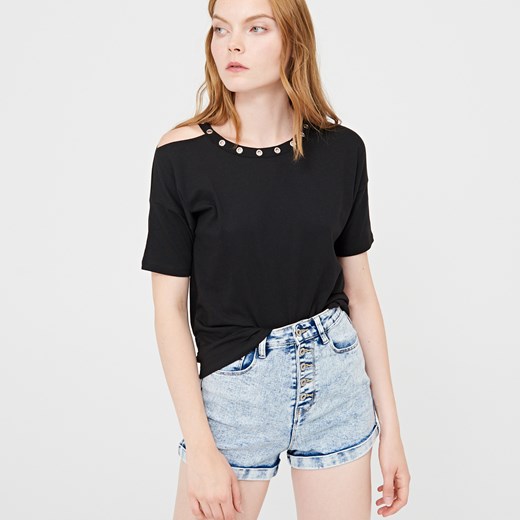 Cropp - T-shirt z nitami - Czarny czarny Cropp S 