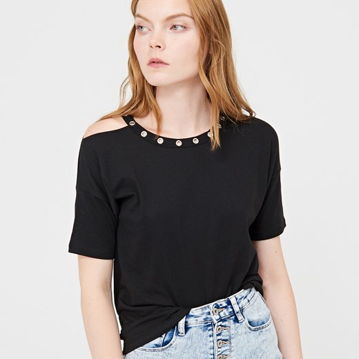 Cropp - T-shirt z nitami - Czarny Cropp czarny M 