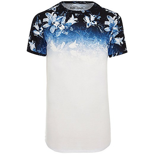 White floral fade muscle fit longline T-shirt  River Island szary  