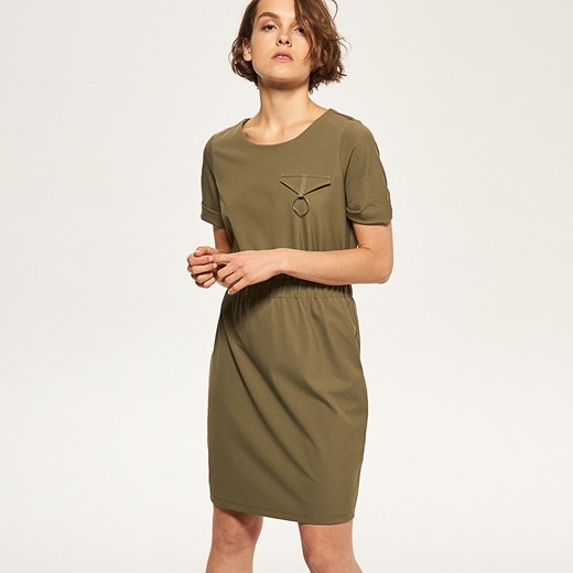 Reserved - Sukienka z ozdobną kieszonką - Zielony Reserved brazowy L 