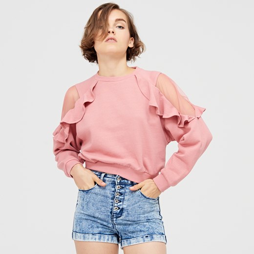 Cropp - Miękka bluza z transparentną wstawką - Fioletowy rozowy Cropp L 