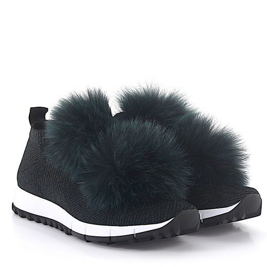 Jimmy Choo Sneakersy low Norway stretcz czarne świecące futro zielone czarny Jimmy Choo 39.5 Budapester.com