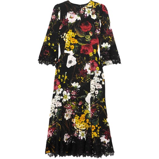 Lace-trimmed floral-print silk-blend midi dress    NET-A-PORTER