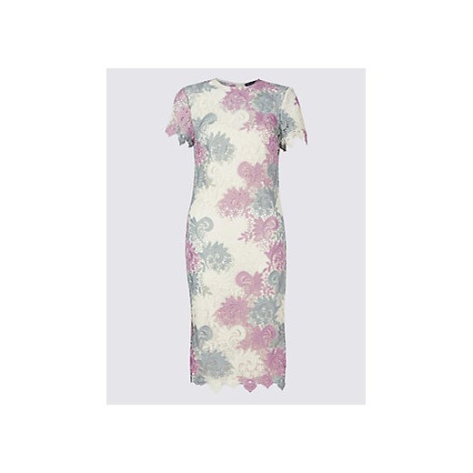 Swirl Lace Short Sleeve Bodycon Midi Dress  bezowy Marks & Spencer  Marks&Spencer