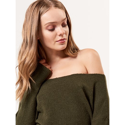 Mohito - Miękki sweter z domieszką wełny - Zielony bezowy Mohito L 