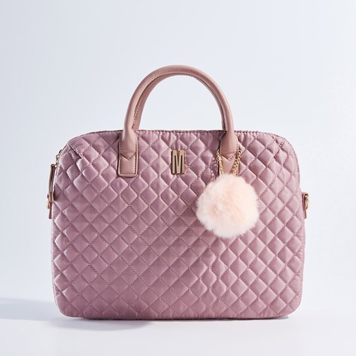 Mohito - Pikowana torba na laptop z futrzanym brelokiem - Różowy Mohito fioletowy One Size 