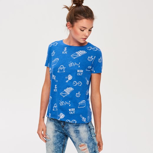 Sinsay - T-shirt z nadrukiem - Niebieski niebieski Sinsay XL 