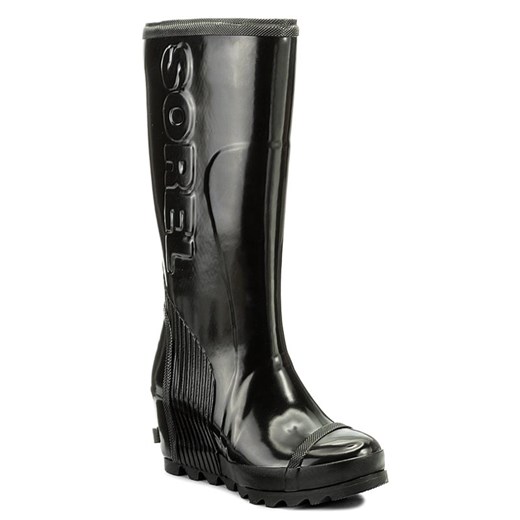 Kalosze SOREL - Joan Rain Wedge Tall Gloss NL2527 Black/Sea Salt szary Sorel 39 eobuwie.pl