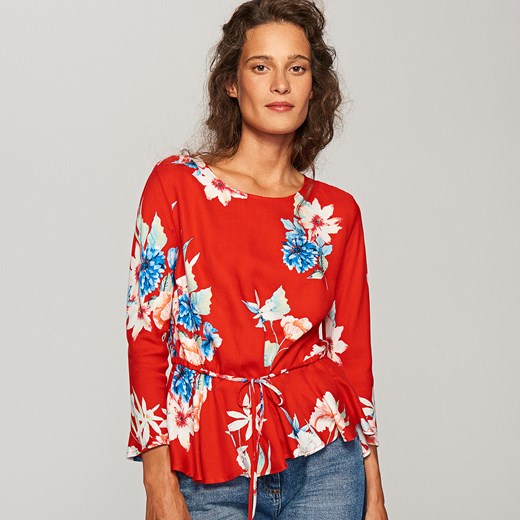 Reserved - Bluzka z kwiatowym printem - Czerwony Reserved pomaranczowy 42 