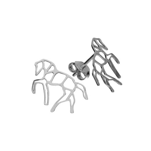 Delikatne rodowane srebrne kolczyki celebrytki origami koń konik srebro 925 CEL102ES Valerio.pl bialy  