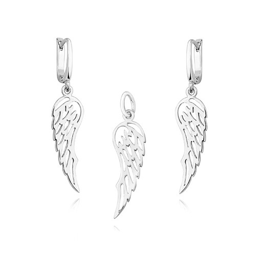 Rodowany wiszący srebrny komplet skrzydła anioła wings srebro 925 KS0157Z