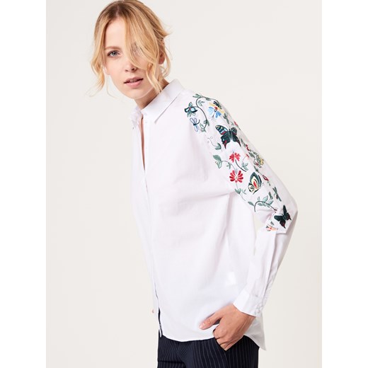 Mohito - Bawełniana koszula z kwiatowym haftem - Biały rozowy Mohito 34 
