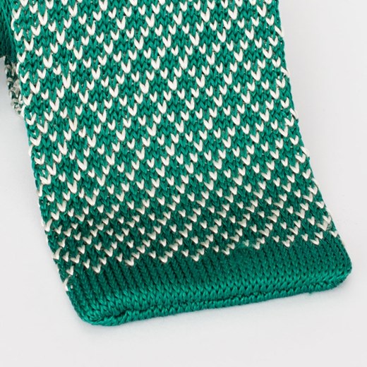 Krawat z dzianiny - knit zielony w drobny wzorek