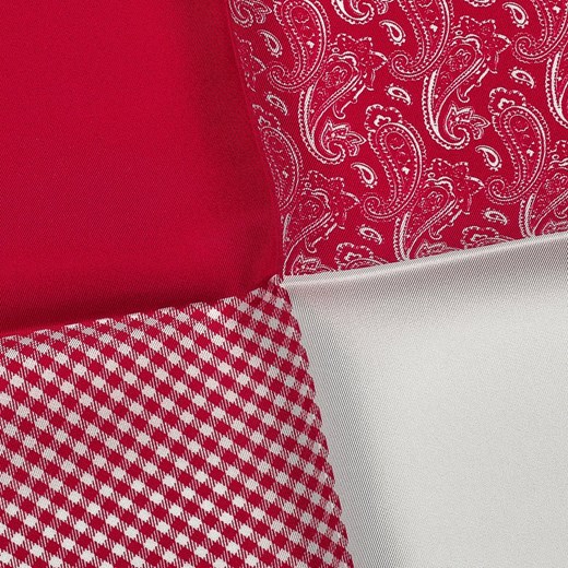 Elegancka czerwona i biała poszetka w cztery wzory rozowy Hemley  EleganckiPan.com.pl