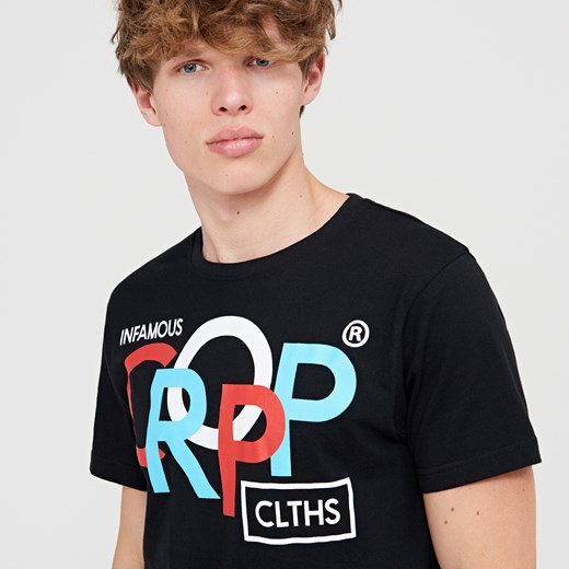 Cropp - T-shirt z nadrukiem - Czarny Cropp czarny L 