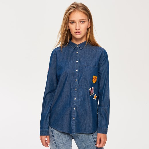 Sinsay - Jeansowa koszula z naszywkami - Niebieski Sinsay niebieski L 
