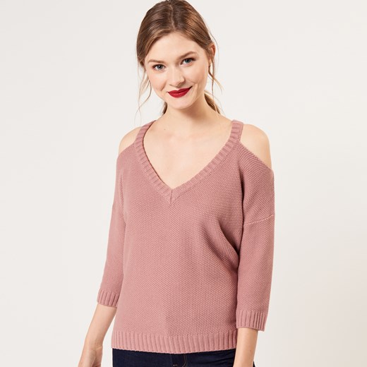 Mohito - Zmysłowy sweter z wycięciem przy ramionach - Różowy bezowy Mohito S 