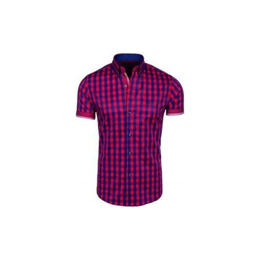 Koszula męska w kratę z krótkim rękawem czerwona Bolf 4508