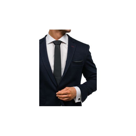Komplet męski krawat, spinki, poszetka czarny Denley KSP01