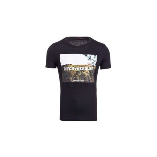 T-shirt męski z nadrukiem czarny Denley 7442