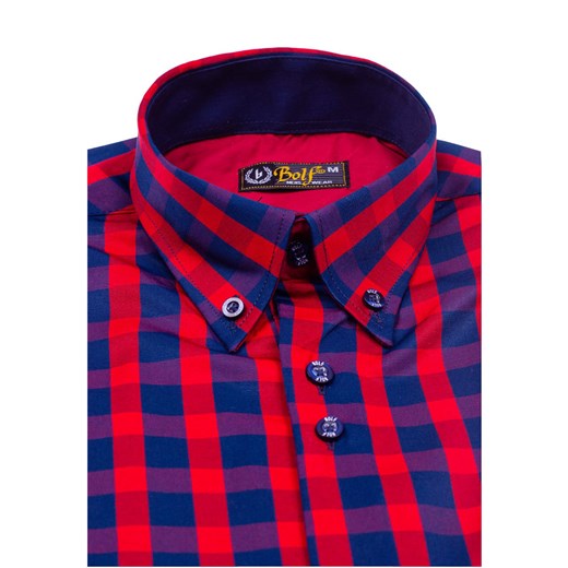 Koszula męska w kratę z krótkim rękawem czerwona Bolf 4508